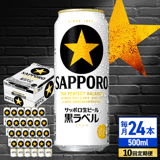 【全10回定期便】サッポロ生ビール 黒ラベル 500ml×24缶 サッポロビール[ARDC084]