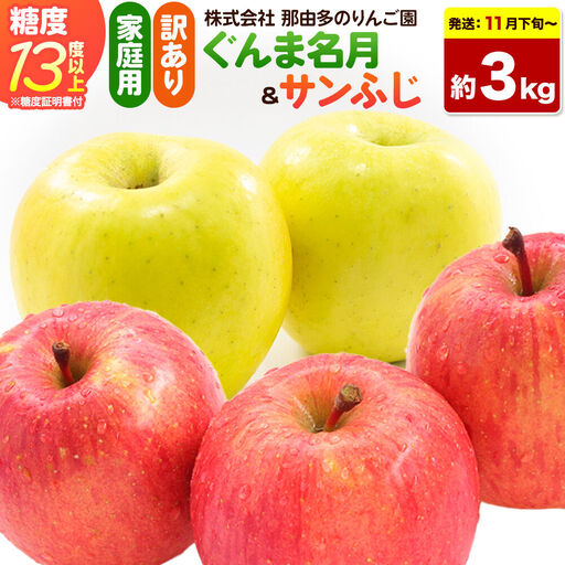 【26年11月下旬～発送】りんご ぐんま名月＆サンふじ【訳あり】約3kg 糖度13度以上（糖度証明書付）【先行受付】詰め合わせ 家庭用 青森県 弘前市 果物 フルーツ 林檎 リンゴ くだもの 不揃い 規格外