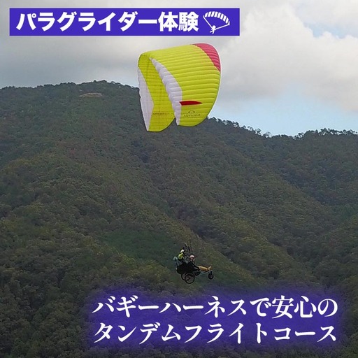 パラグライダー 体験 バギーハーネスで安心 タンデムフライトコース