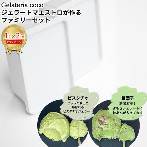 ジェラートマエストロが作るファミリーセット 1L×2 合計2L[ピスタチオ・笹団子] ジェラート アイス 大容量 ファミリーパック 添加物不使用 [Gelateria coco]【017S094】