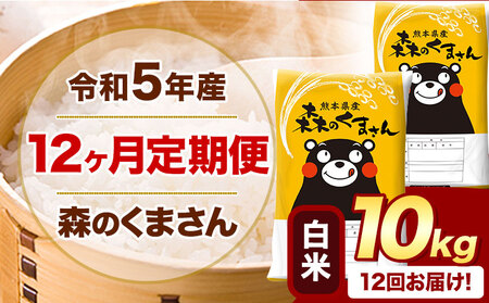 令和5年産 森のくまさん 【12ヶ月定期便】 白米 《お申込み月の翌月から出荷開始》 10kg (5kg×2袋) 計12回お届け 熊本県産 単一原料米 森くま 熊本県 御船町 st-p