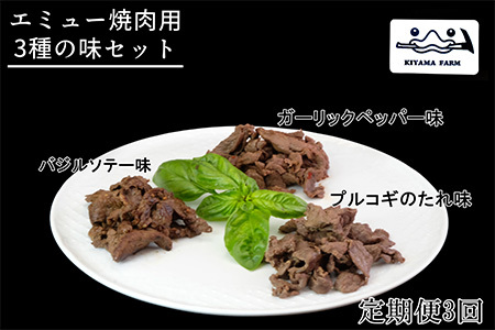 【3か月定期便】エミュー焼肉用3種の味セット K006329