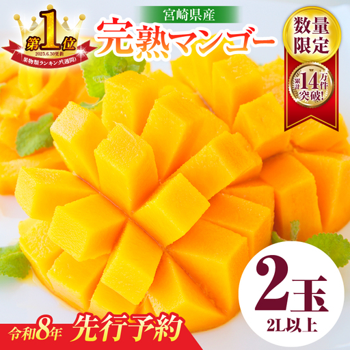 オンライン決済限定 リピーター続出!!数量限定 宮崎県産 完熟 マンゴー 2L以上×2玉 令和8年発送分 フルーツ 果物_C123-24