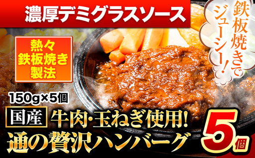ハンバーグ 5個 国産のお肉使用! 鶏肉不使用 温めるだけ 「通の贅沢ハンバーグ」濃厚デミグラスソース[7-14日以内に出荷予定(土日祝除く)] 牛 訳あり 小分け 早く届く