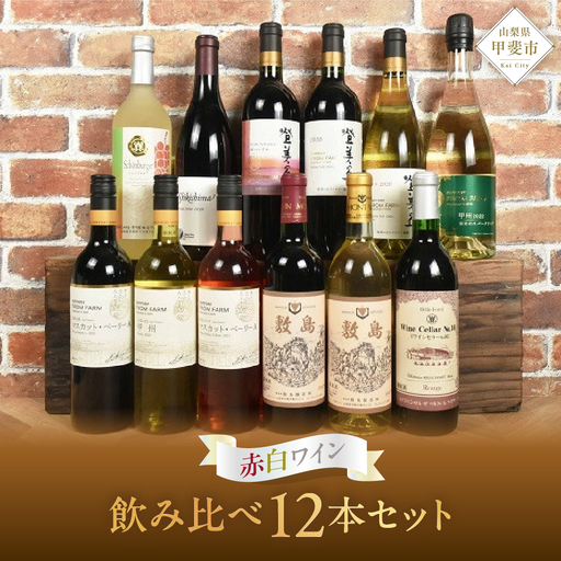 甲斐市産　たっぷり堪能！赤白ワイン12本セットワイン 家飲み 赤 白 日本ワイン 山梨ワイン 定番 テーブルワイン お酒 山梨 甲斐市 サントリー 甲州 飲み比べ 山梨県 甲斐市 AD-298