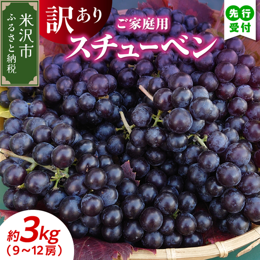 【先行予約】【数量限定】【令和8年産】家庭用 訳あり ぶどう スチューベン ( 種あり ) 3kg ( 9～12房 ) 2026年9月25日～10月30日頃お届け予定