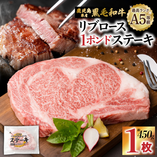 A5等級 鹿児島県産黒毛和牛リブロース 1ポンドステーキ K002-041_01 肉 牛肉 冷凍