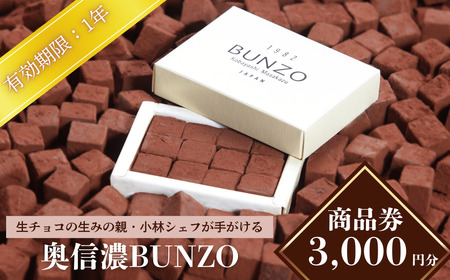 チョコレートショップ[奥信濃Bunzo] 商品券3,000円 (T-10) チョコレート