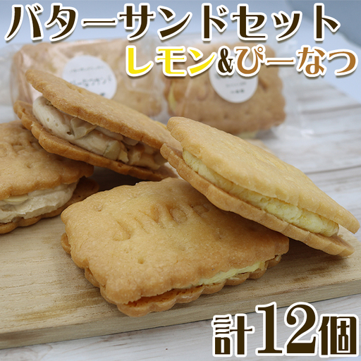 【中島屋菓子店】バターサンドセット　レモン&ぴーなつ 計12個 [0010-0347]