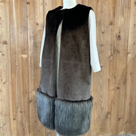 OKADA TEXTILE エコファー切り替え ロングベスト カーキブラウン_装飾品・工芸品  洋服 _【1571410】