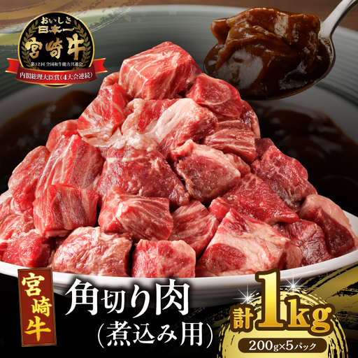 宮崎牛角切り肉(煮込み用)計1kg 肉 牛 牛肉 おかず 国産_T009-0295