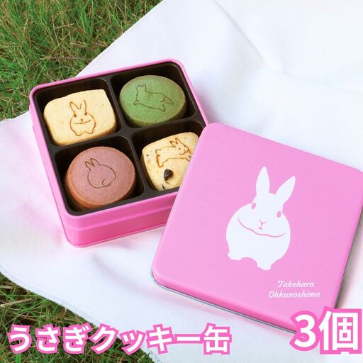 【村上ベーカリー】うさぎクッキー缶 3個｜クッキー 焼き菓子 うさぎ キャラクター ギフト 贈り物 缶 ショッパー付き 広島県 竹原市