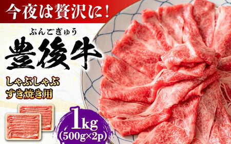 おおいた豊後牛 しゃぶしゃぶすき焼き用（肩ロース・肩バラ・モモ）1kg(500g×2) 日田市 黒毛和牛 牛肉 豊後牛 しゃぶしゃぶ すき焼き [AREI013]