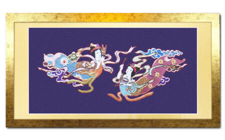 額装用 日本刺繍 「飛天」台生地「紫」×額装「ゴールド」[AEBR006]