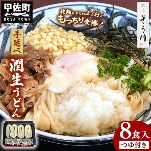 潤生うどん８食入り - 麺 800g 饂飩 国産小麦 麺類 乾麺 早茹で つゆ付 つるつる もちもち 潤い 再熟成 こだわり 製法 ざるうどん 冬 温うどん 一年中 楽しめる 人気 おすすめ 熊本県 甲佐町 肥後そう川