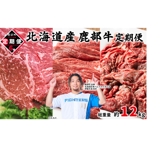【定期便】北海道産 牛モモ肉ブロック500g 牛モモ肉680g 牛切り落とし800g 全6回 毎月お届け 鹿部牛 肉 赤身肉