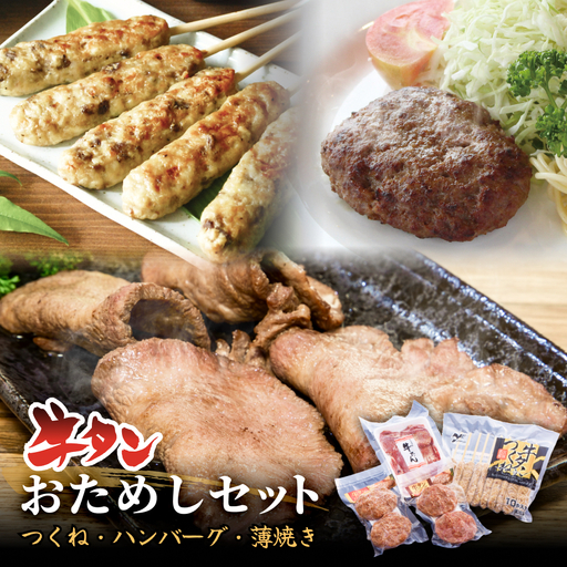 牛タンおためしセット 冷凍 食べ比べ 詰め合わせ 牛たんつくね 薄焼き牛たん ハンバーグ チーズ入ハンバーグ  簡単調理 おかず おつまみ