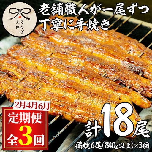 【2343709b】＜定期便・全3回(2月・4月・6月)＞鹿児島県産東串良町のうなぎ蒲焼・秘伝のタレ付き(6尾・計840g以上×3回) うなぎ 高級 ウナギ 鰻 国産 蒲焼 蒲焼き たれ 鹿児島 定期便 【うなぎ太郎】
