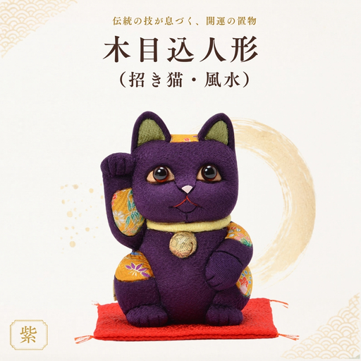 木目込人形(招き猫・風水(中)紫) 