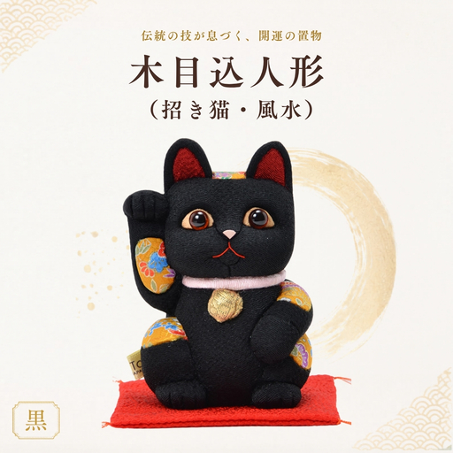 木目込人形(招き猫・風水(中)黒) 