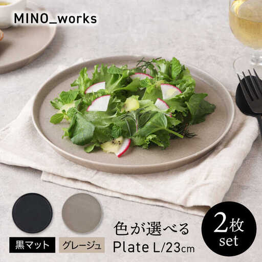 【美濃焼】 色が選べる MINO_works プレートL 23cm 2点セット 【EAST table】  プレート 器 モダン[MBS118]