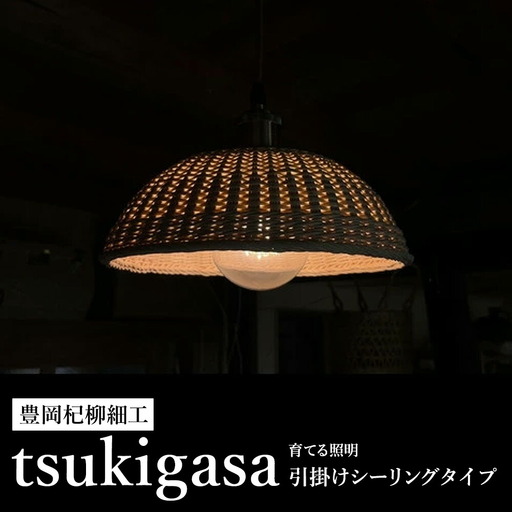 豊岡杞柳細工 育てる照明『tsukigasa』照明金具:ダクトレールタイプ(E26口金) / ランプシェード 照明金具・電球付き 柳 半楕円体 伝統工芸品 天然素材 行李柳 コオリヤナギ