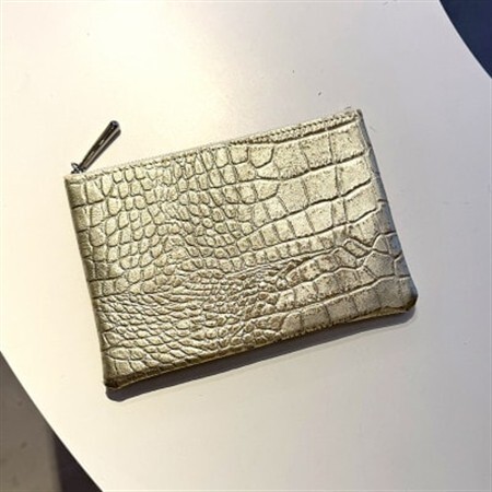 【本革 日本製】クロコ型押し レザーポーチ(ゴールド)_装飾品・工芸品  服飾小物 _【1581161】