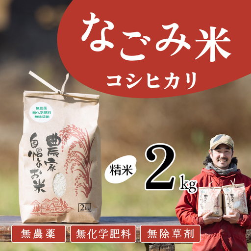 【10月発送】茨城県下妻市産 なごみ米 （ コシヒカリ ） 精米 2kg 【 お米 コシヒカリ 米 無農薬 無化学肥料 無除草剤 精米 ブランド米 茨城県産 】