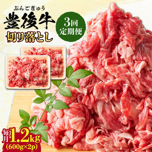 [全3回定期便][大容量パック!] おおいた豊後牛 牛肉 切り落とし 1.2kg (600g×2) 牛肉切り落とし 豊後牛 [AREI047]