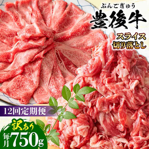 【全12回定期便】【訳あり】おおいた豊後牛 しゃぶしゃぶすき焼き セット(スライス・切り落とし)750g しゃぶしゃぶすき焼き 訳あり 豊後牛 しゃぶしゃぶ すき焼き 牛肉 [AREI079]