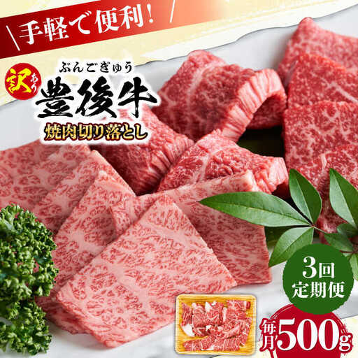 [全3回定期便][訳あり]おおいた豊後牛 焼肉 切り落とし 500g 豊後牛 牛肉 焼肉 切り落とし 大分 冷凍 訳あり [AREI131]