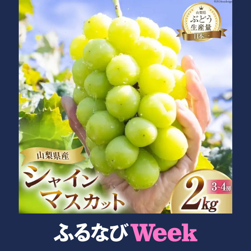 [ふるなびWEEK対象] [2026年発送]先行受付 シャインマスカット 山梨 予約 約 2kg 3〜 4房