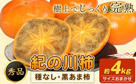 【先行予約】秀品 柿 紀の川柿 約4kg (種なし・黒あま柿) 紀の川市厳選館 