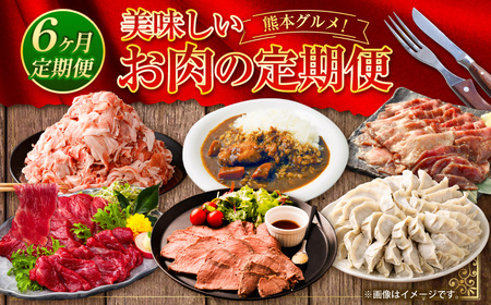 熊本グルメ!美味しいお肉の6回定期便 馬肉 ローストビーフ カレー 4種 牛タン 豚肉 餃子 馬刺し 定期便