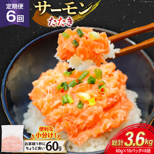 6回 定期便 サーモン たたき 60g 10パック 計600g 総計3.6kg 冷凍 小分け