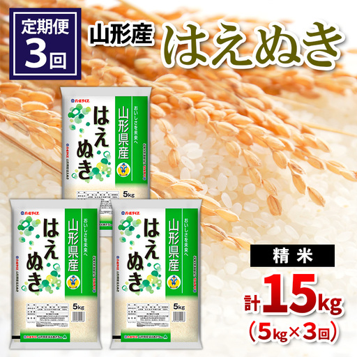 【令和8年産】 【定期便3回】山形産 はえぬき 精米 5kg×3回 FY26-263