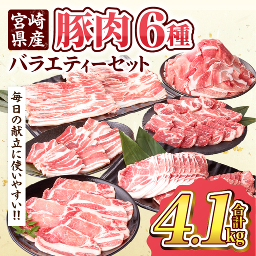 数量限定 宮崎県産 豚肉 バラエティー セット 合計4.1kg 6種 肉 豚肉 国産 食品 小分け 豚バラ ロース 小間切れ こま切れ 食べ比べ 焼肉 しゃぶしゃぶ 生姜焼き 炒め物 豚汁 おかず お弁当 冷凍 おすすめ ギフト 贈り物 贈答 宮崎県 日南市 送料無料_DD14-24