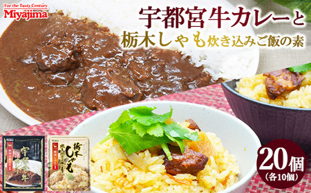 宇都宮牛カレー 200g×10個＋栃木しゃも炊き込みご飯の素 200g×10個セット