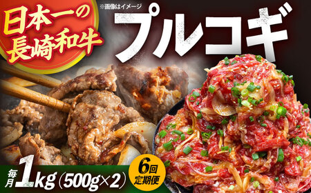【6回定期便】長崎和牛プルコギ切り落とし1kg 500g×2パック 冷凍真空パック / 牛肉 プルコギ 味付け済み 小分け 真空パック / 大村市 / かとりストアー [ACAN094]