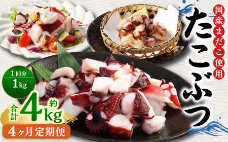 【4ヶ月定期便】 国産 たこぶつ 約1kg （約100g×10パック） タコ たこ 蛸 蒸しだこ まだこ