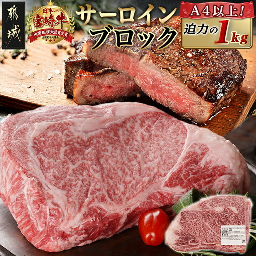 宮崎牛サーロインブロック(1kg)〔38-N401〕_(都城市) 宮崎県産 宮崎牛 サーロイン ステーキ 焼肉 BBQ 4等級以上 サシ  ブロック 1㎏