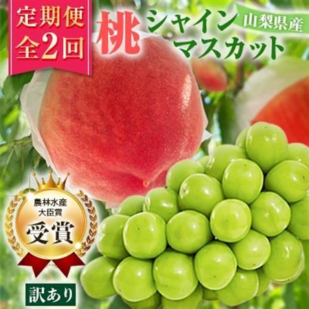 [発送月固定定期便][訳アリ]山梨の桃とシャインマスカット全2回[配送不可地域:離島・沖縄県]