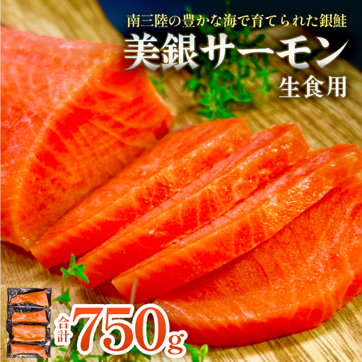 美銀サーモン（生食用）750g 冷凍 切り身 鮭 さけ サケ シャケ 銀鮭 お刺身 カルパッチョ おつまみ
