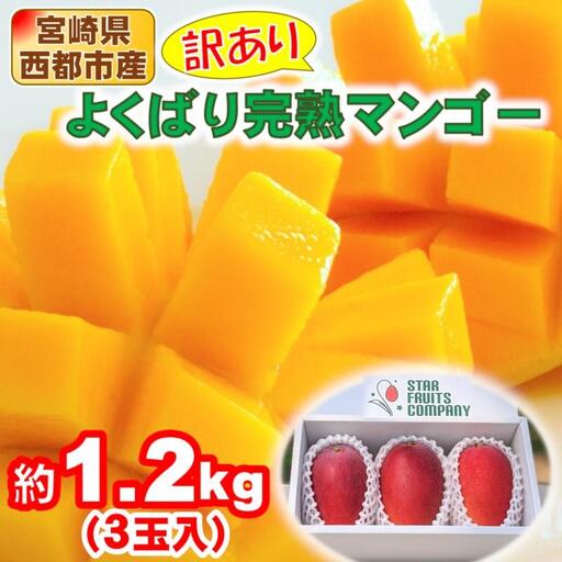 [先行予約]2027年発送 訳あり よくばり完熟マンゴーセット3玉 約1.2kg 宮崎県西都産 生産者直送[マンゴー専門 スターフルーツカンパニ][33-1b]