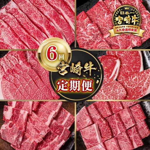2月発送開始【定期便】宮崎牛 6回定期便 焼肉 すき焼き ステーキ ブランド牛 A４～A5等級 内閣総理大臣賞4連覇＜58-46a＞Y