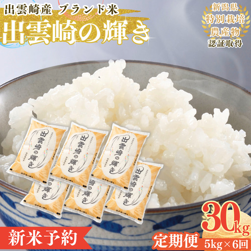 【定期便】【新米】 特別栽培 新潟産コシヒカリ 「出雲崎の輝き」 5kg 6か月  令和8年産 合計30kg | コシヒカリ 新潟県 出雲崎町