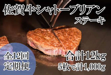 DP068_幻の部位！佐賀牛プレミアム定期便(全12回佐賀牛シャトーブリアンステーキ１キロ(5枚で1㎏)　総量12㎏