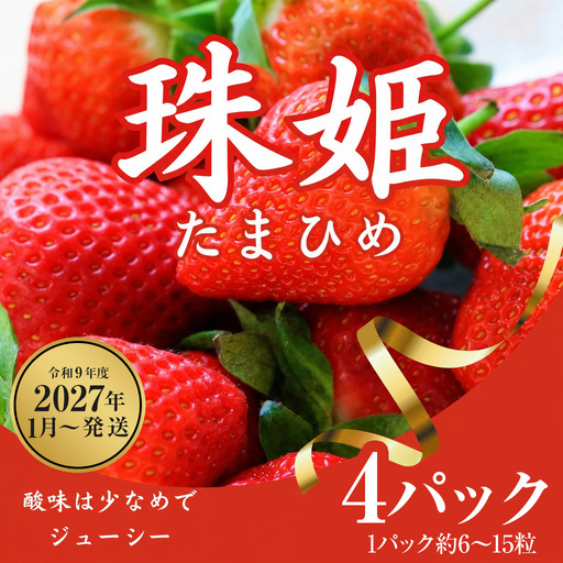  【2027年（令和9年）1月～発送】いちご 苺 珠姫（たまひめ）×4パック 甘い 大粒 イチゴ めいとく農園