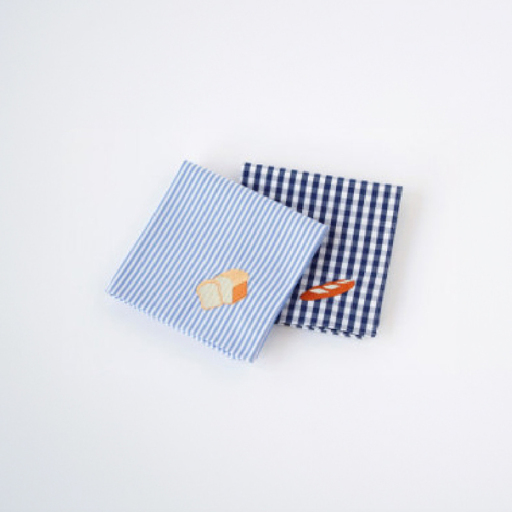 H TOKYO　パン刺繍入りハンカチ2枚セット【世田谷みやげ】ハンカチ 高品質 職人 刺繍 雑貨 日用品 ハンドタオル タオル パン セット ギフト プレゼント 贈り物_0043-001-se5