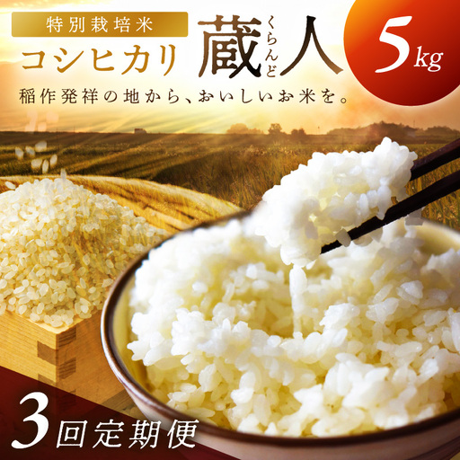 【定期便3回】令和8年産 特別栽培米コシヒカリ 蔵人（くらんど） 精米5kg